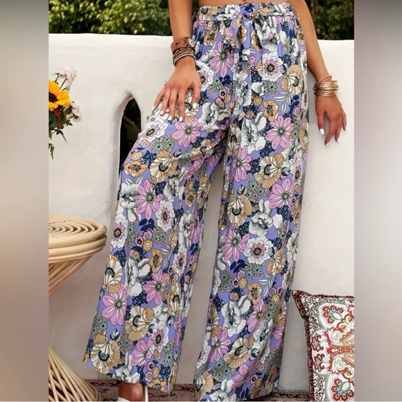 Floral wide Leg Palazzo Pants M - Picture 3 of 3